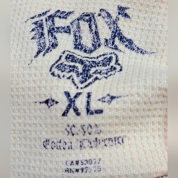 Vintage Fox Racing Spell Out Distressed Thermal Knit Long Sleeve T-Shirt - Picture 5 of 6